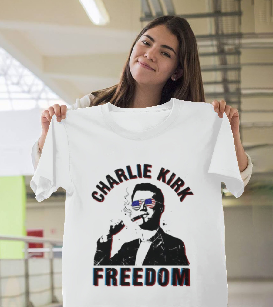 Charlie Kirk Freedom Cigars Sunglasses American Flag T-Shirt
