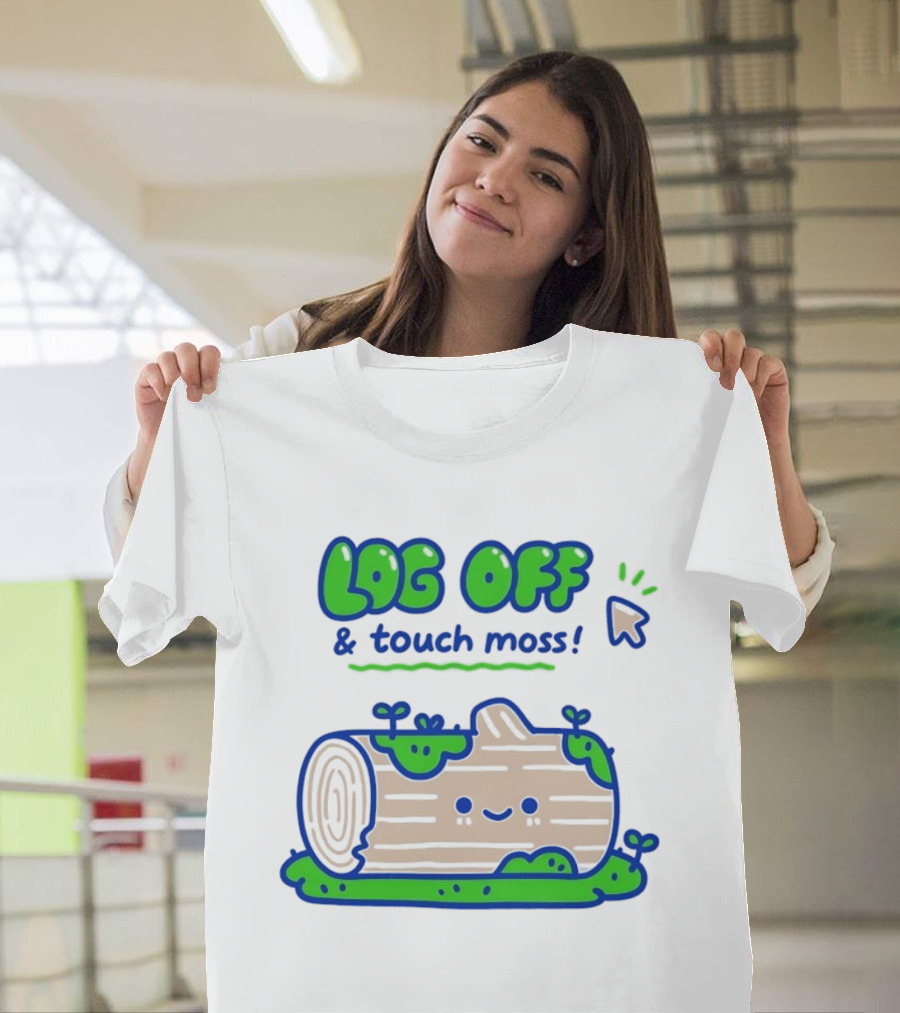 Log Off And Touch Moss Playful Log Illustration With Cursor Pointer T-Shirt