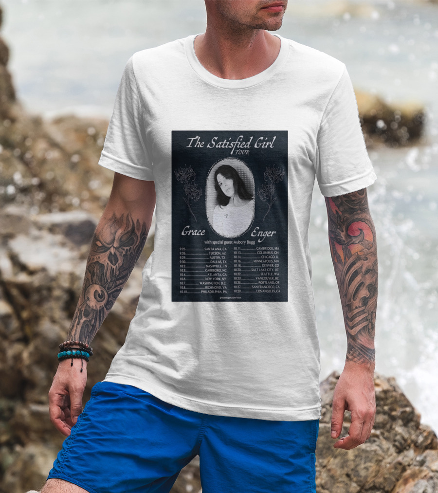 Grace Enger The Satisfied Girl Tour 2023 Cities And Dates Featuring Aubory Bugg T-Shirt