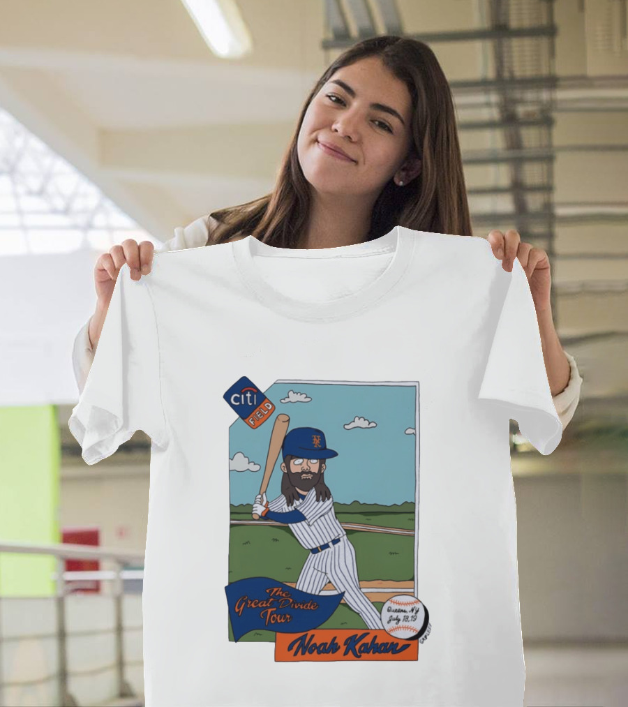 Noah Kahan The Great Divide Tour Citi Field New York Mets Cartoon Baseball July 18 19 T-Shirt