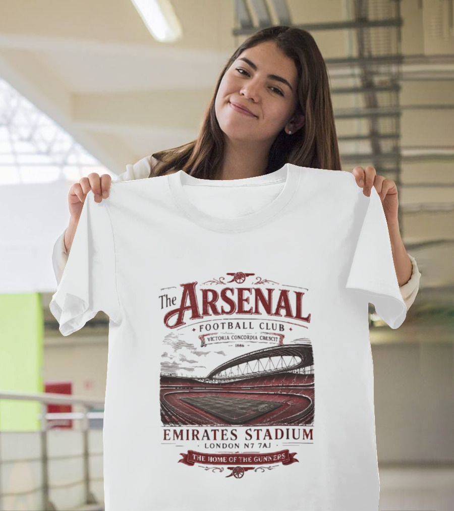 Arsenal Football Club Emirates Stadium London N7 7AJ Victoria Concordia Crescit Established 1886 Home Of The Gunners T-Shirt