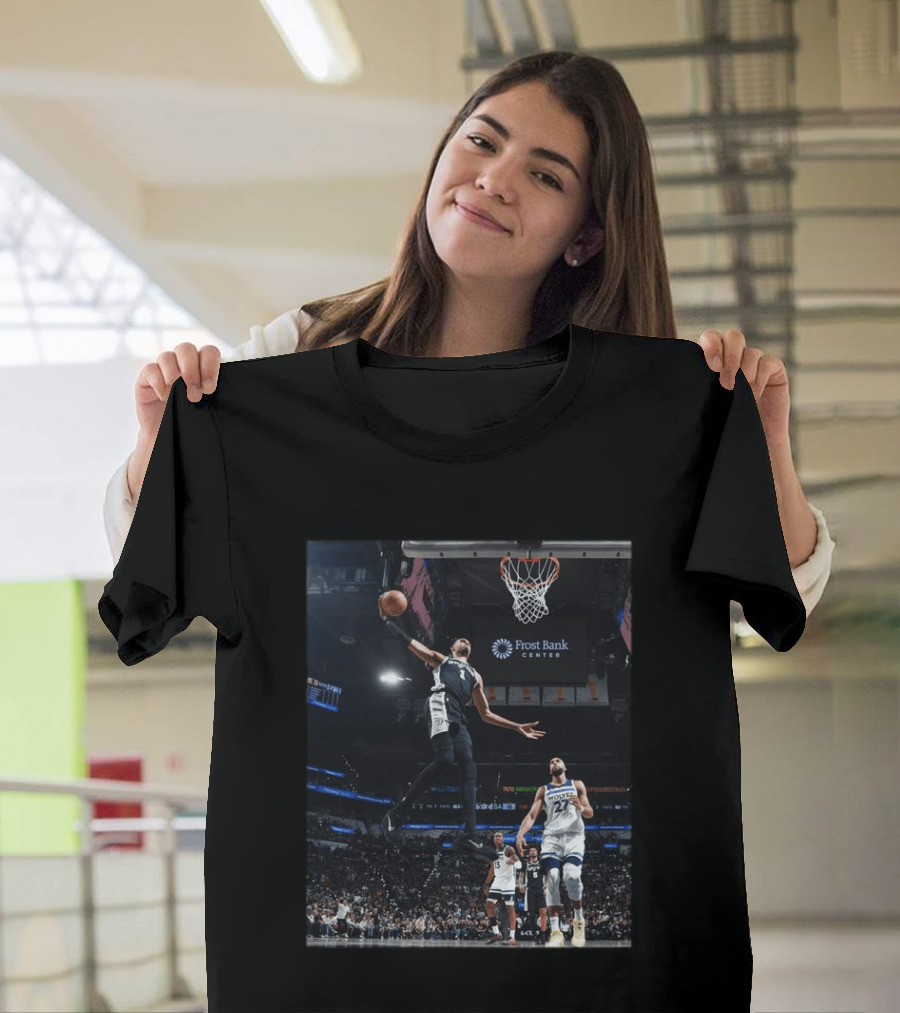 Victor Wembanyama Dunk Spurs Vs Timberwolves Frost Bank Center T-Shirt