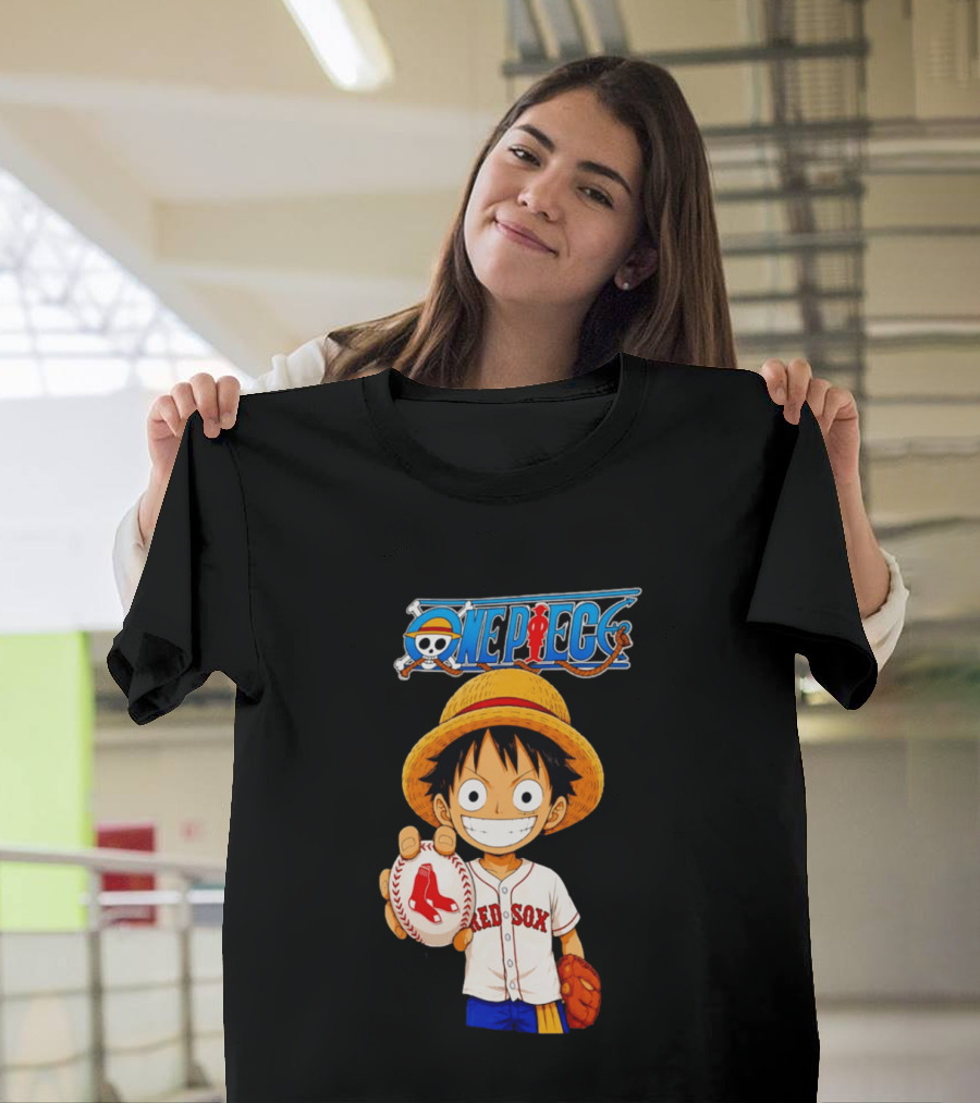 Monkey D. Luffy Red Sox One Piece Crossover Boston Baseball Collaboration T-Shirt