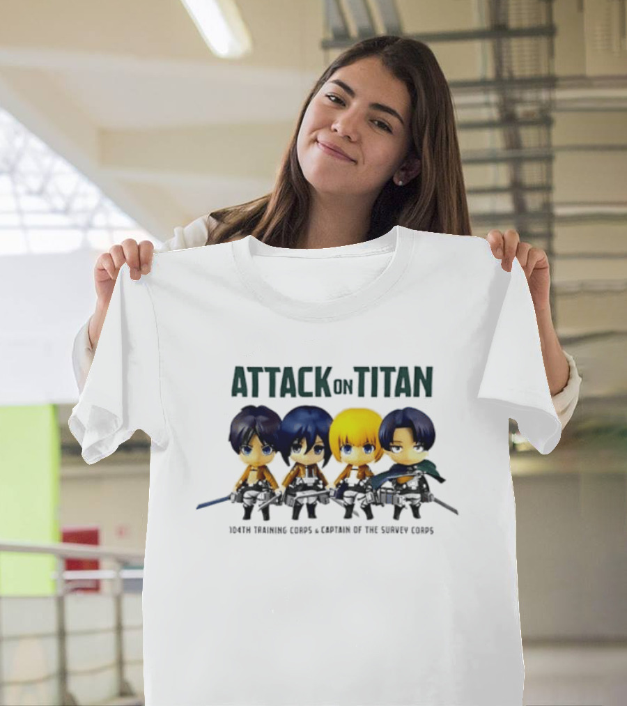 Attack On Titan Chibi Eren Mikasa Armin Levi 104th Training Corps Survey Corps T-Shirt