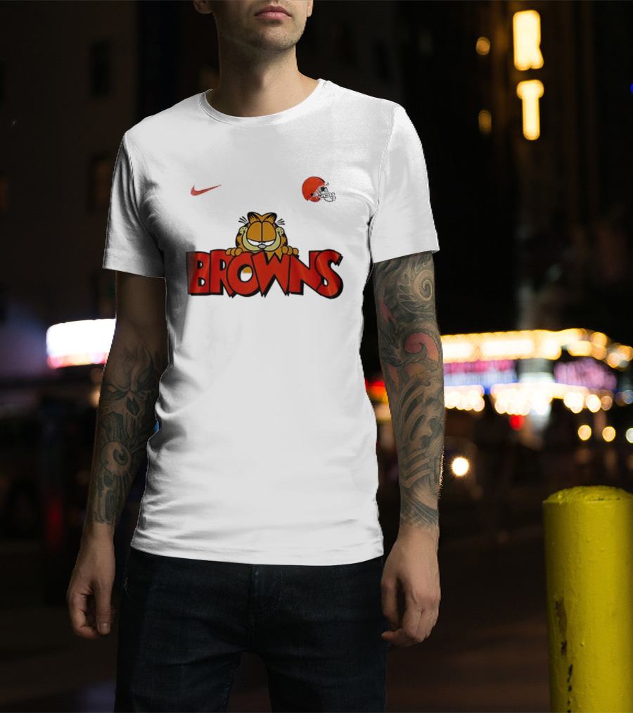 Cleveland Browns Garfield Orange Cat Helmet Nike T-Shirt