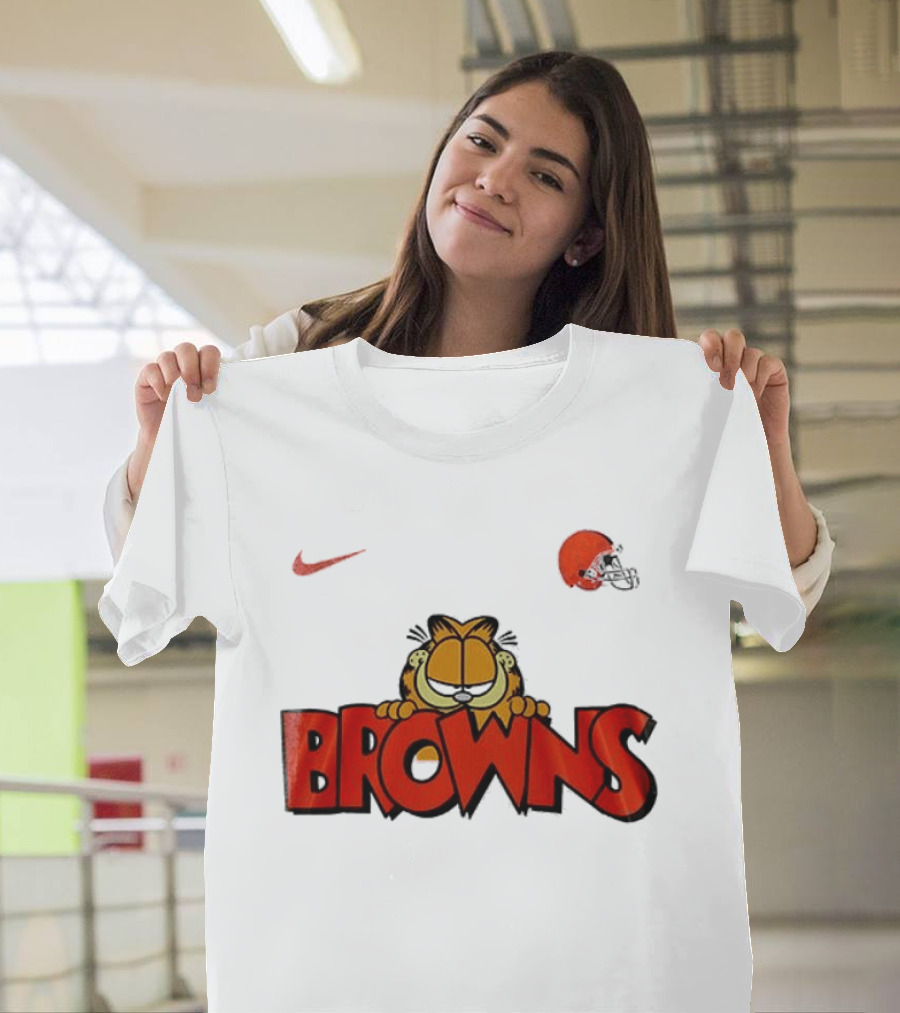Cleveland Browns Garfield Orange Cat Helmet Nike T-Shirt