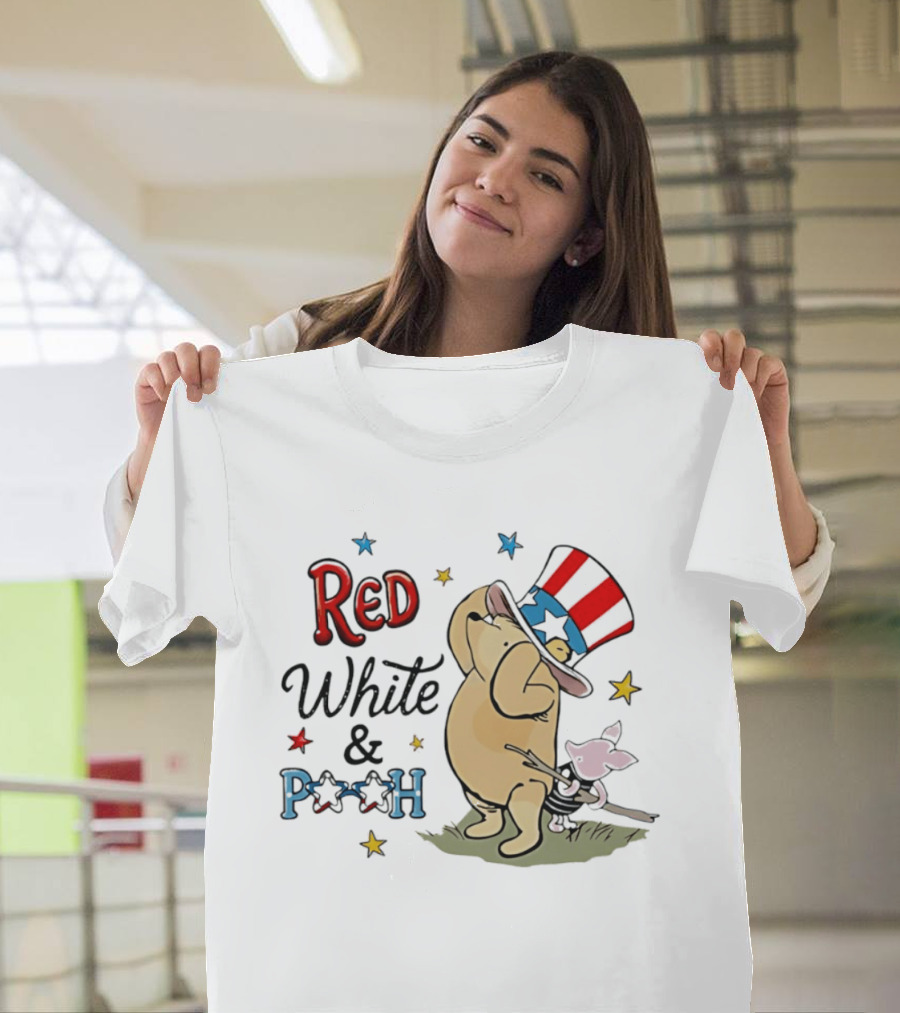 Red White And Pooh Patriotic Theme With Piglet T-Shirt