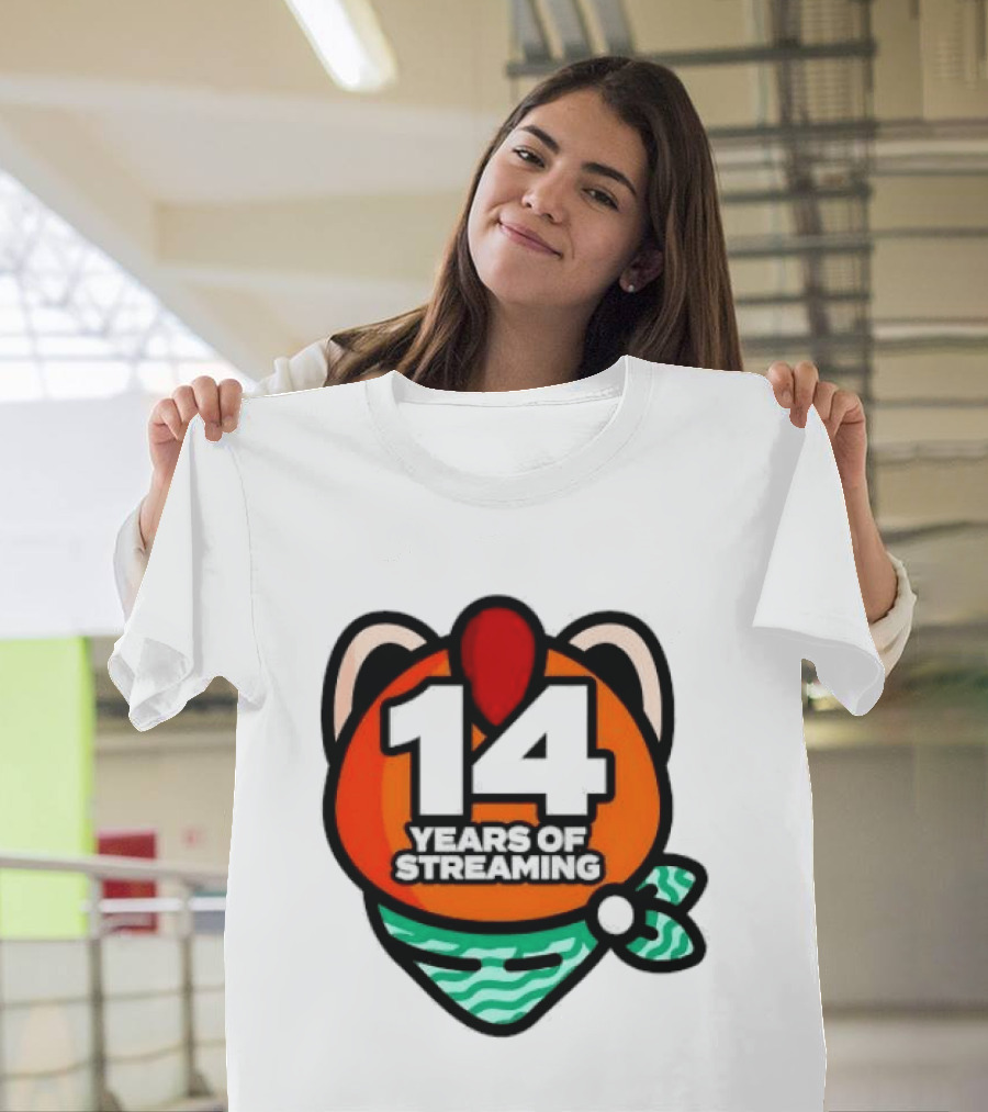 14 Years Of Streaming Cat Ear Design With Bandana T-Shirt