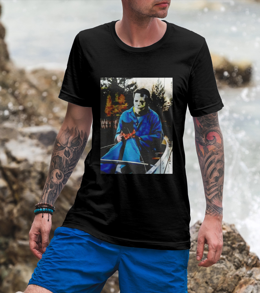 Michael Myers Lake Fishing With Cat In Boat T-Shirt