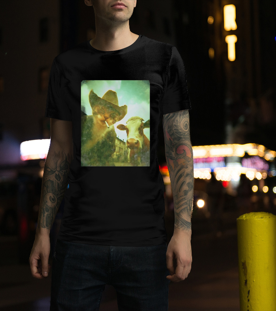 Cowboy Cat Smoking With Cow T-Shirt