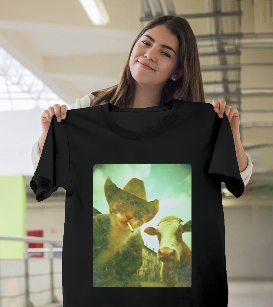 Cowboy Cat Smoking With Cow T-Shirt