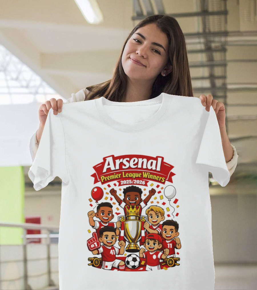 Arsenal Premier League Winners 2025 2026 Cartoon Champions Celebration T-Shirt