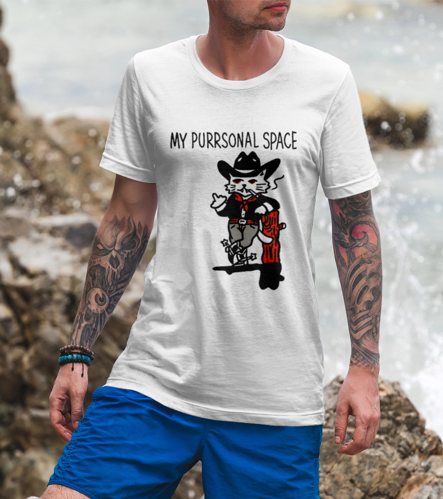 Cowboy Cat Smoking My Purrsonal Space Cartoon Western T-Shirt