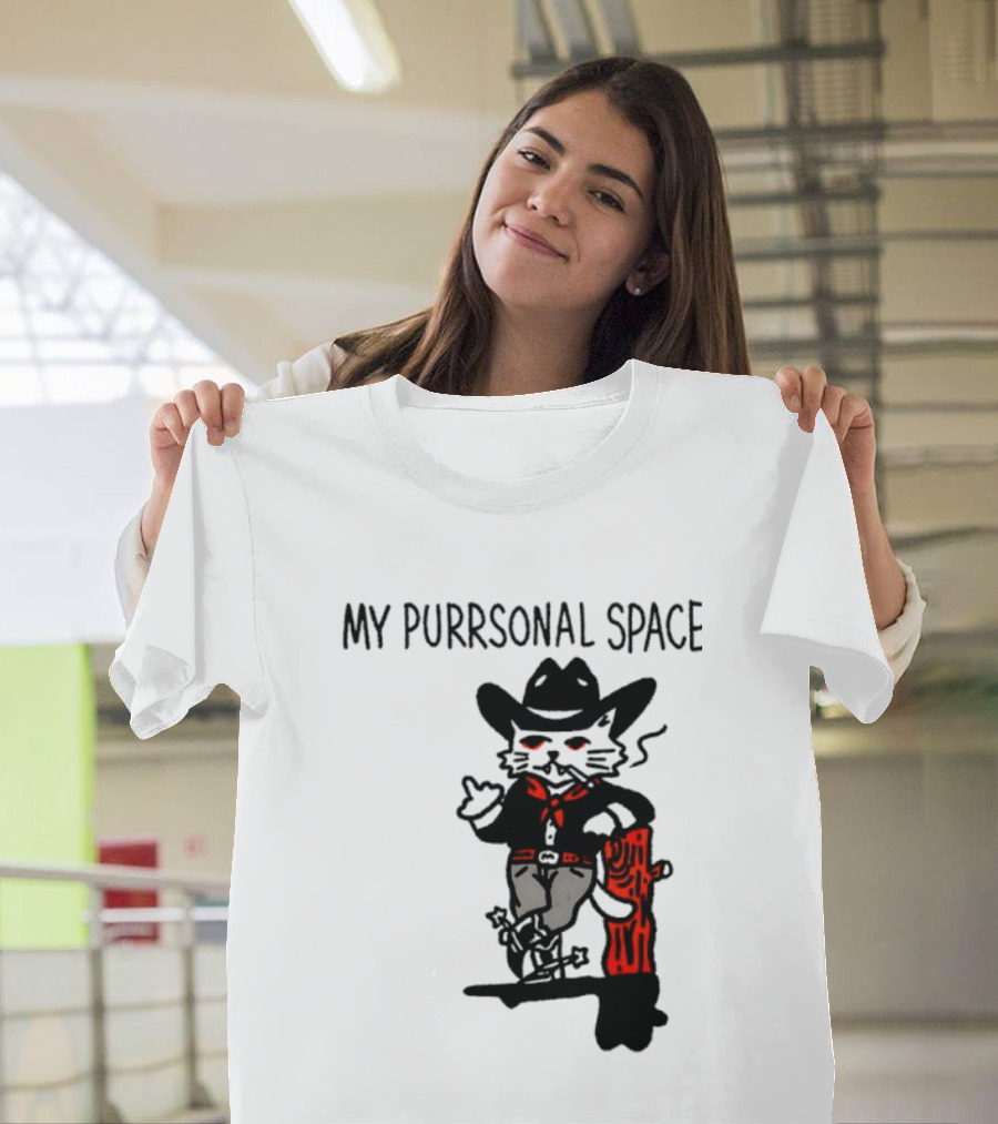 Cowboy Cat Smoking My Purrsonal Space Cartoon Western T-Shirt