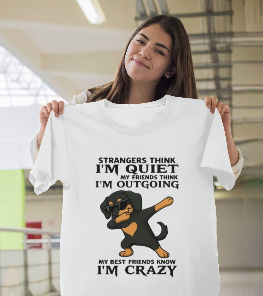 Strangers Think I'm Quiet Friends Think I'm Outgoing Best Friends Know I'm Crazy Dabbing Dachshund T-Shirt