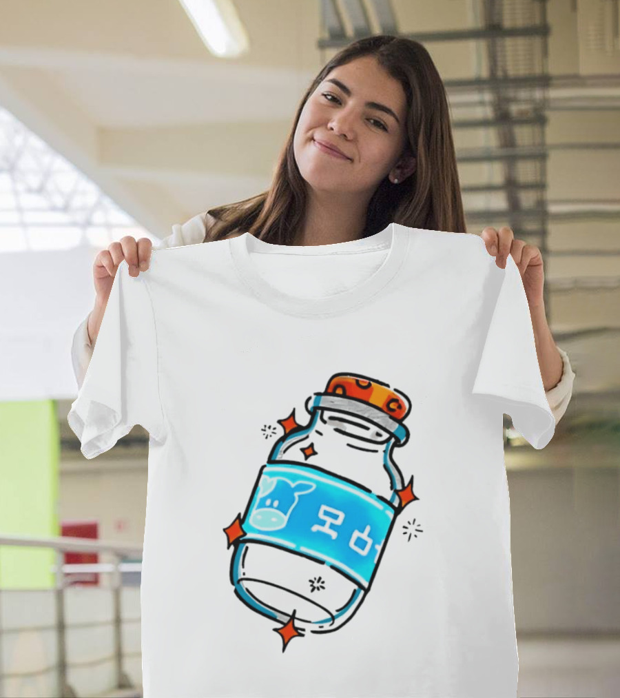 Fresh Milk Bottle With Blue Cow Label And Orange Cap T-Shirt