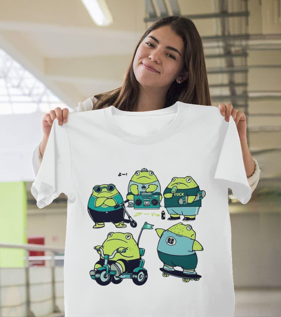 Frog Riding Scooter Tricycle Skateboard Boombox Summer Fun T-Shirt