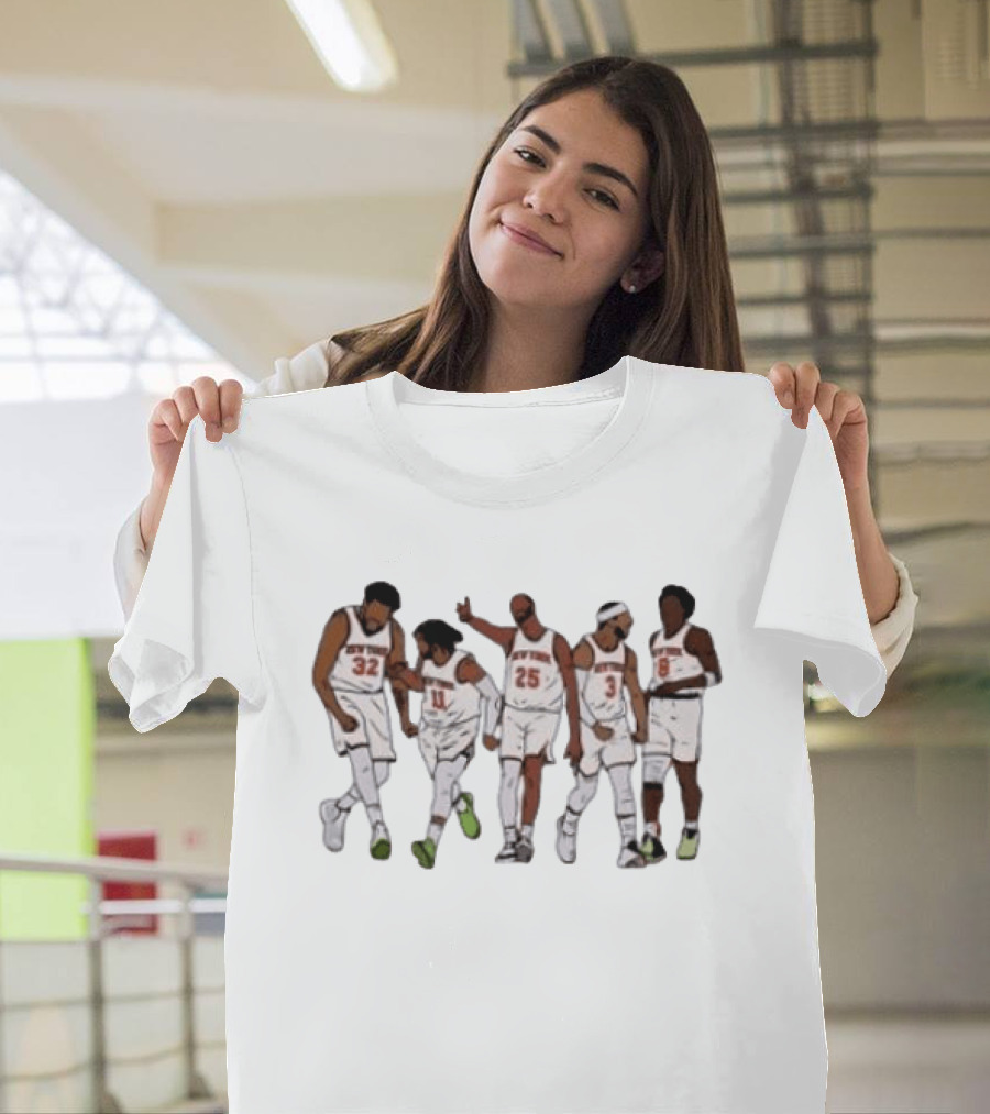 Jon Stewart Wearing New York Knicks Starting Five Basketball Players T-Shirt