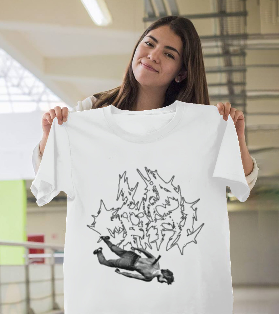 Lip Critic Pink Murder Distorted Text And Fallen Figure T-Shirt