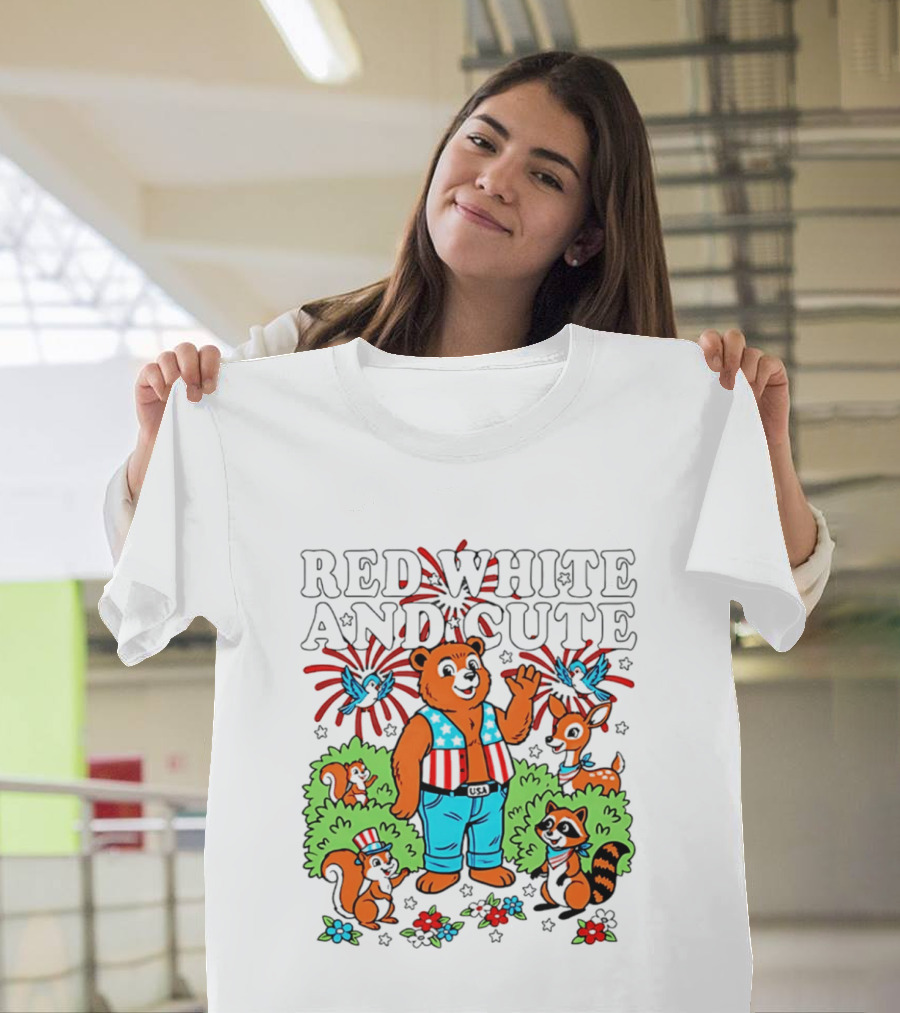 Red White And Cute Bear Raccoon Squirrel Peanuts T-Shirt