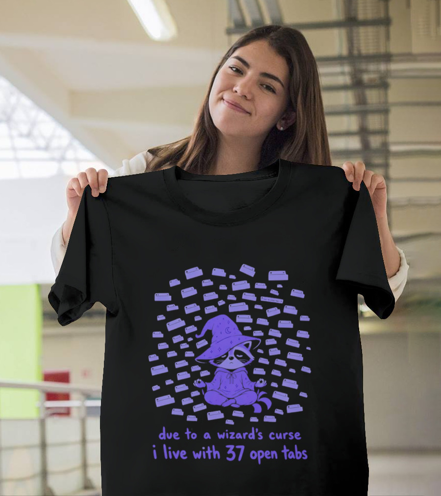 Due To A Wizard's Curse I Live With 37 Open Tabs Raccoon Meditation Magic Hat T-Shirt