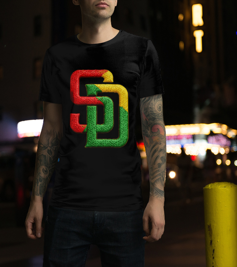 Padres African American Heritage 2026 Giveaway SD Red Gold Green T-Shirt
