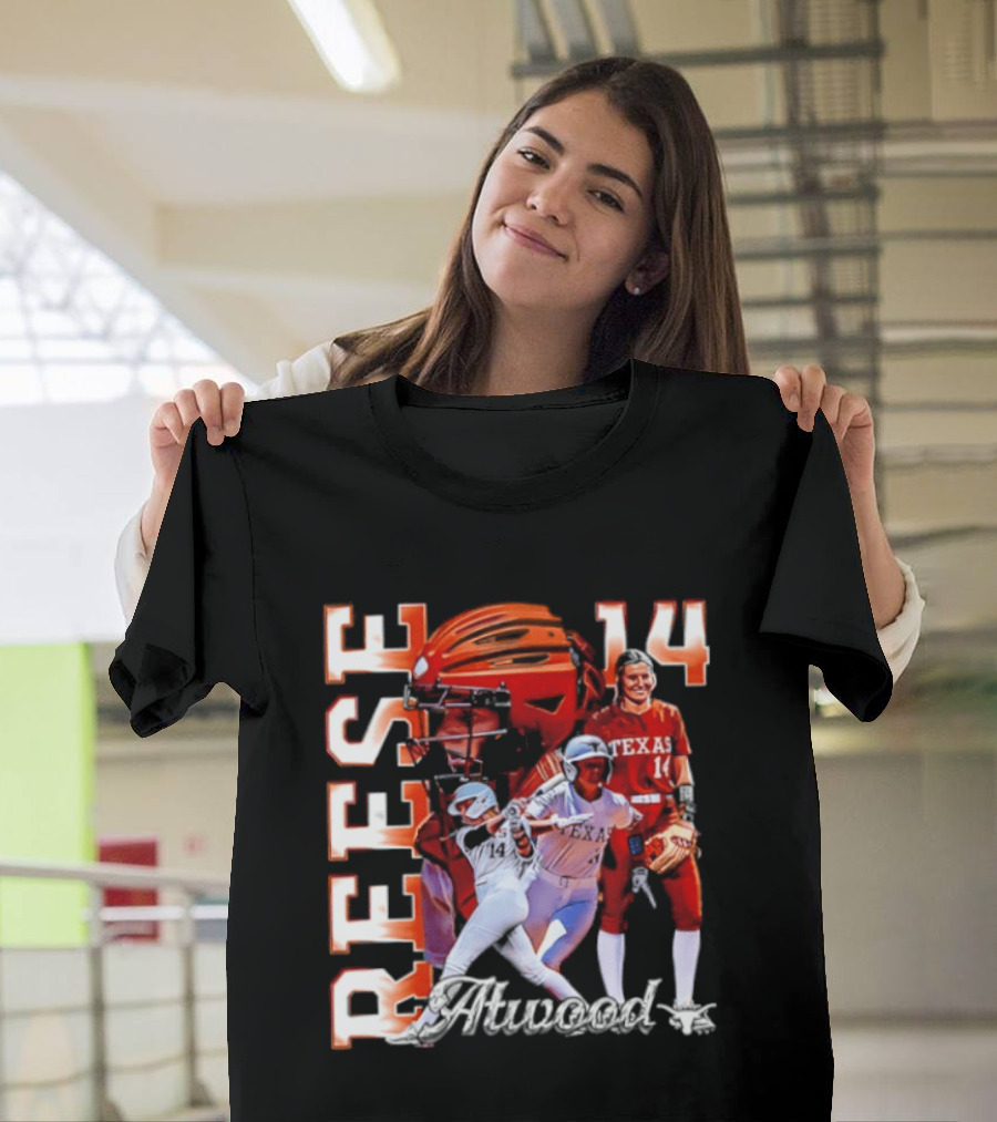 Reese Atwood 14 Texas Longhorns Softball Player White Uniform And Red Helmet T-Shirt