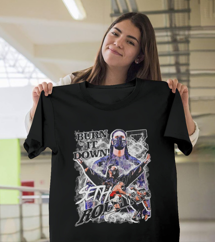 Seth Rollins Burn It Down Wrestling Action Fighter Masked Champion T-Shirt