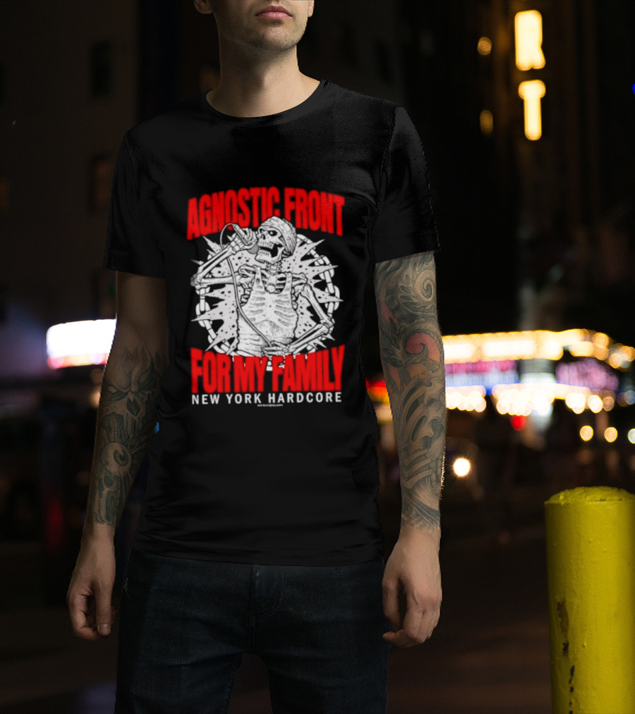 Agnostic Front Skeleton For My Family New York Hardcore T-Shirt