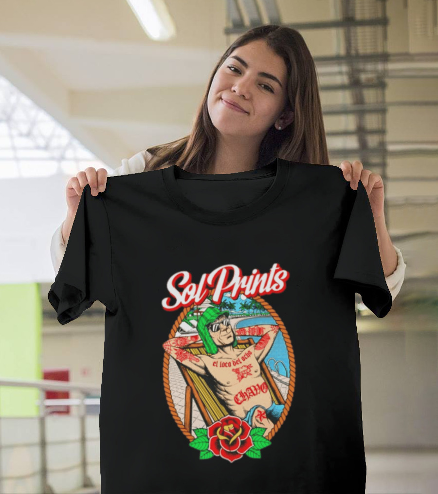 Sol Prints El Loco Del Ocho Chavo Relaxing By The Pool With Tattoos T-Shirt