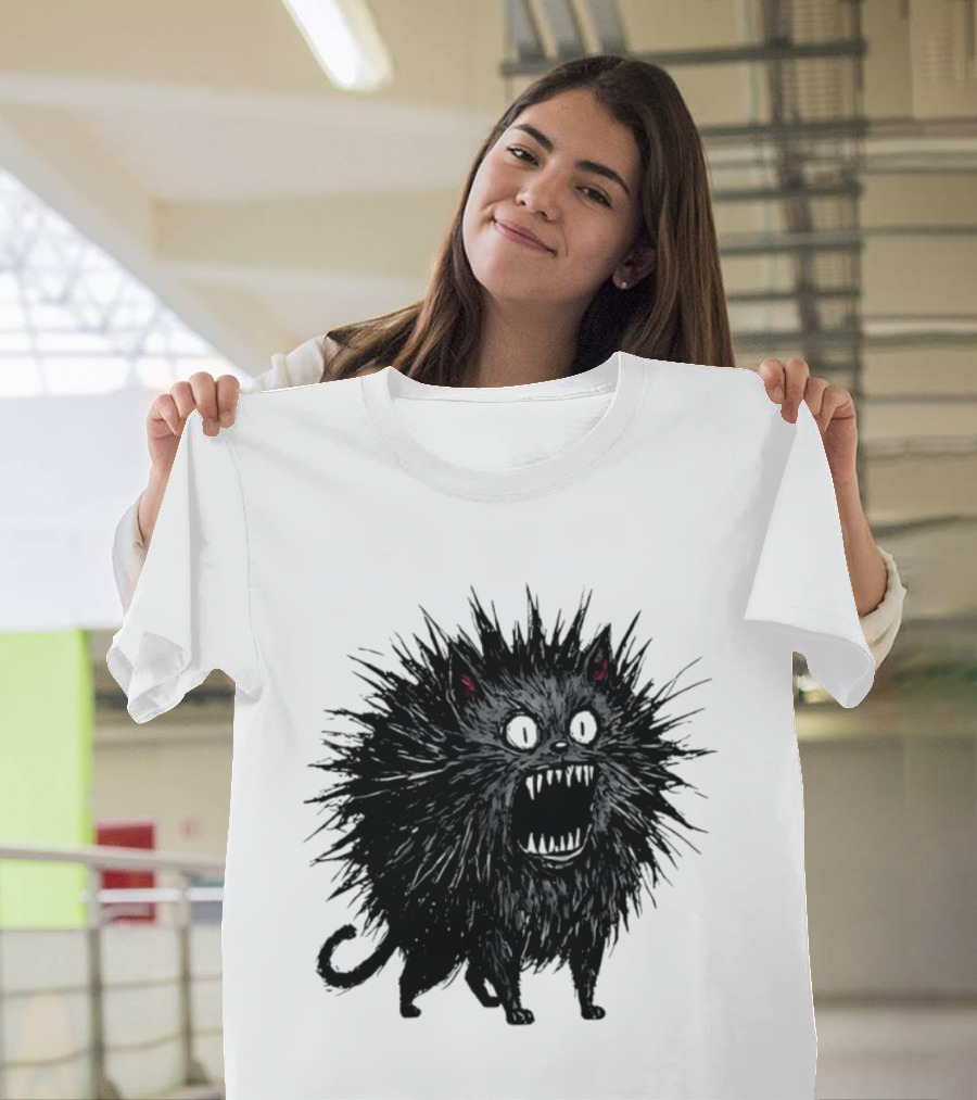 Angry Spiky Black Cat Meme Wild Expression T-Shirt