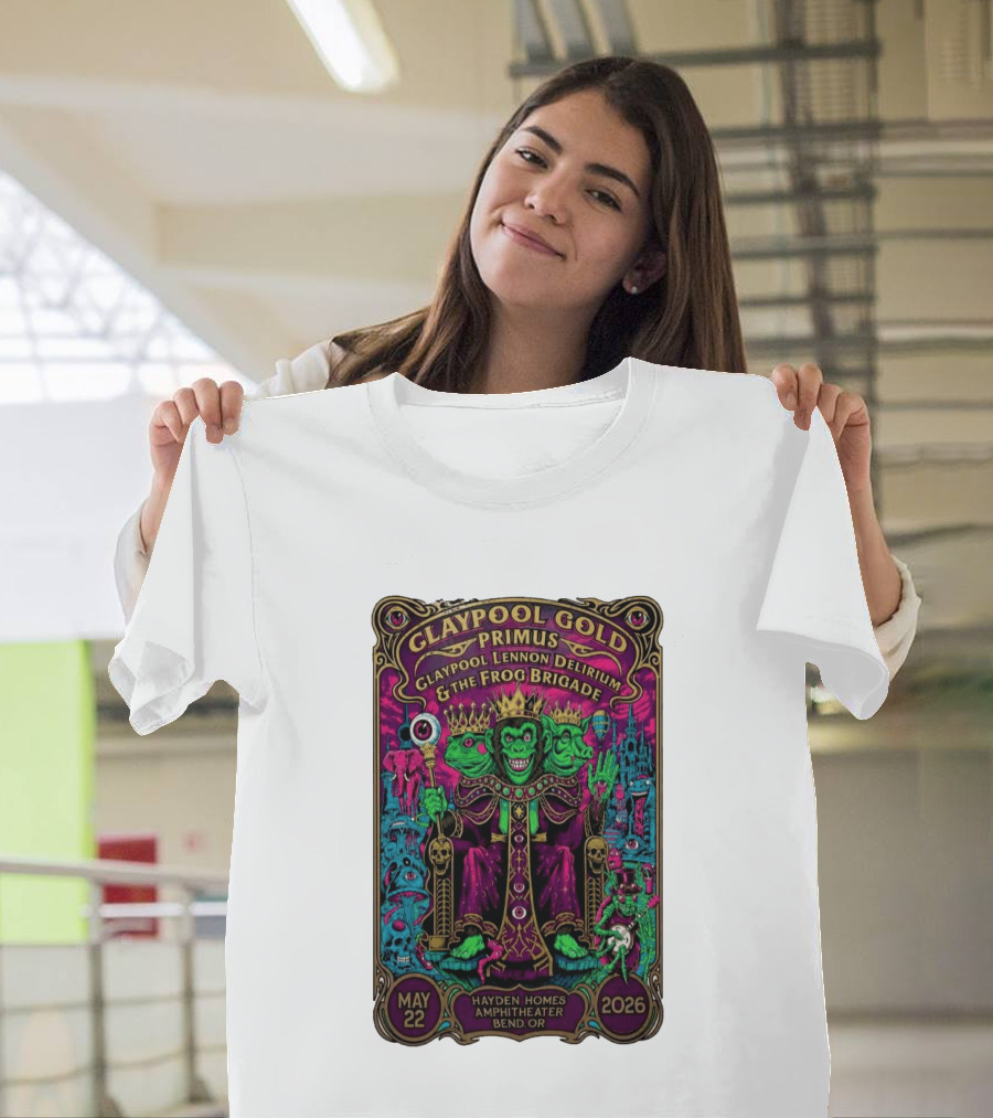 Claypool Gold Primus Claypool Lennon Delirium And The Frog Brigade Hayden Homes Amphitheater Bend Oregon May 22 2026 Gig T-Shirt