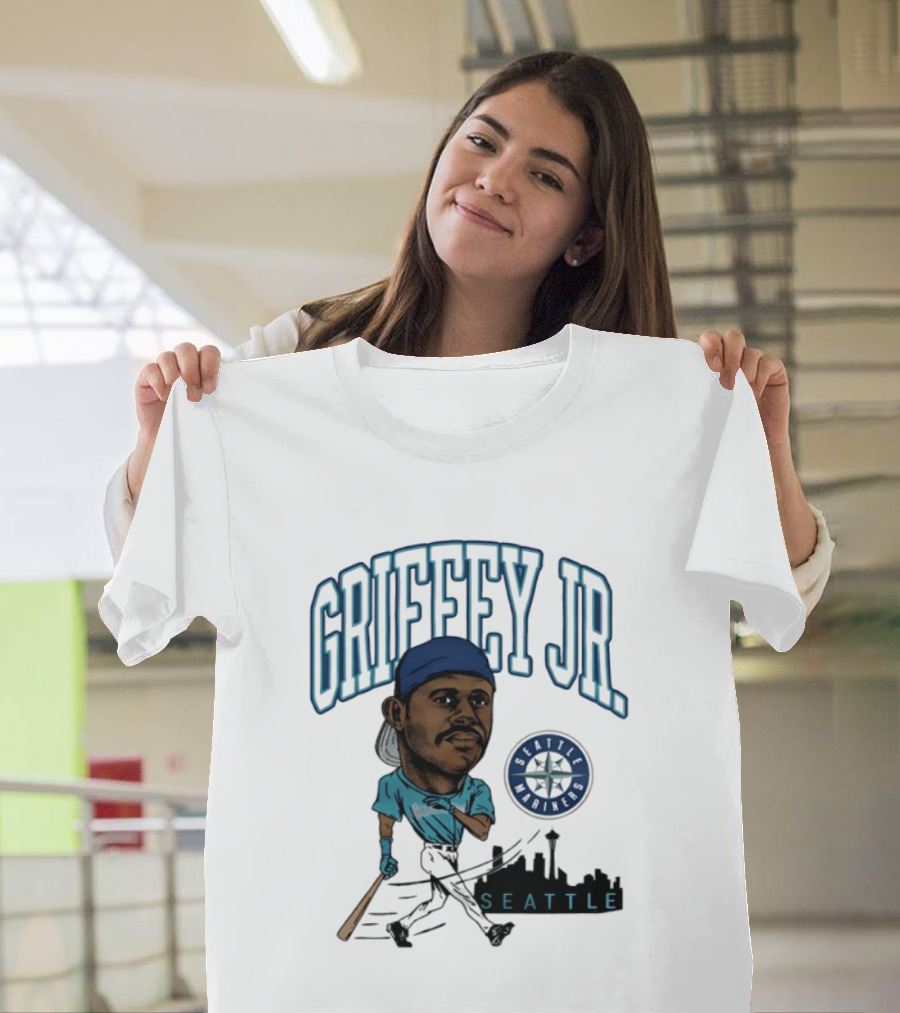 Seattle Mariners Griffey Jr. Skyline Caricature T-Shirt