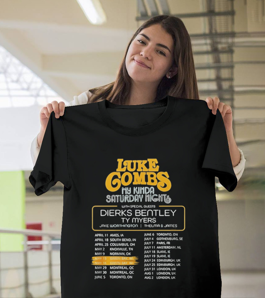 Luke Combs My Kinda Saturday Night Tour 2026 Green Bay Featuring Dierks Bentley T-Shirt