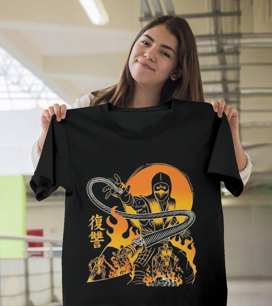 Scorpion Mortal Kombat Hellbound Wrath Kanji Flames T-Shirt