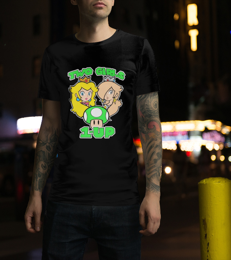 Two Girls 1 Up Mushroom Princesses Gaming T-Shirt