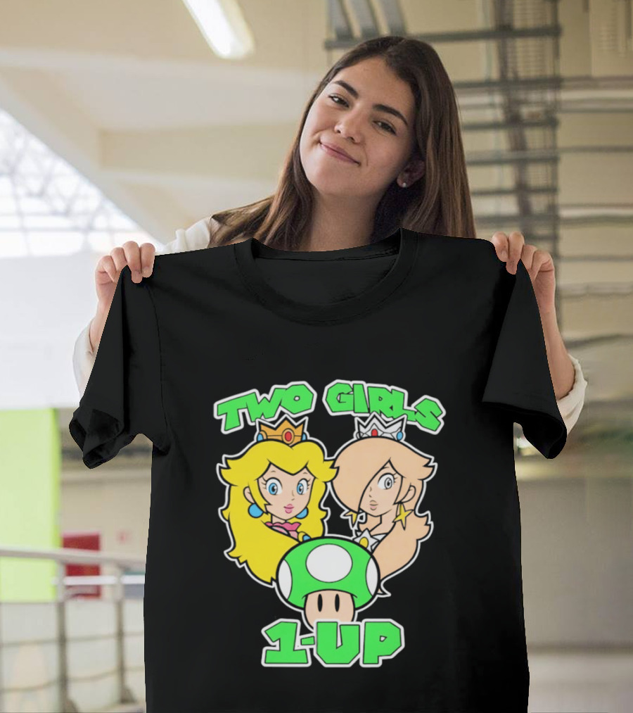 Two Girls 1 Up Mushroom Princesses Gaming T-Shirt