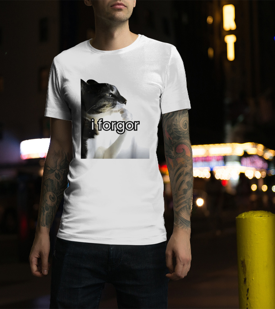 Cat I Forgor Meme Digital Image Paw Licking Pensive Moment T-Shirt