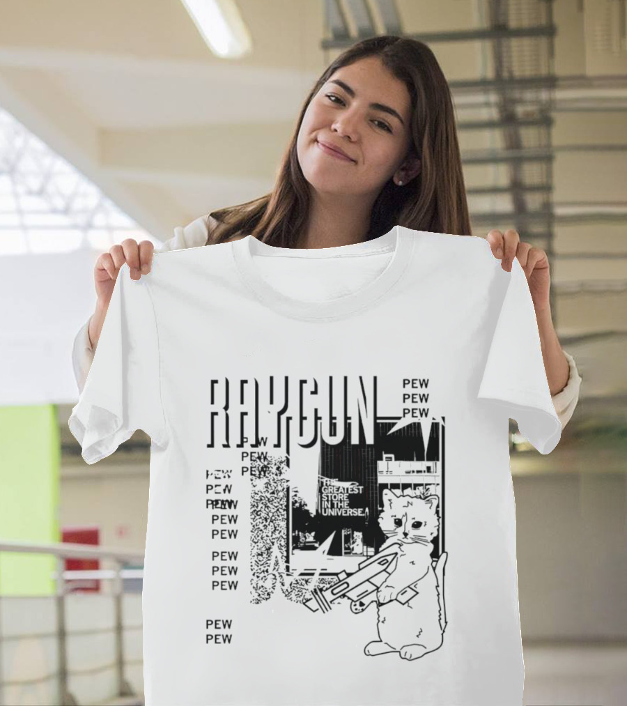 Raygun Cat Pew Pew Galactic Space Adventure T-Shirt