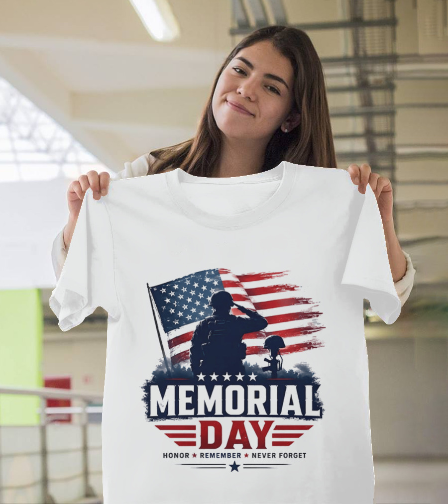 Memorial Day 2026 Honor Remember Never Forget American Flag T-Shirt