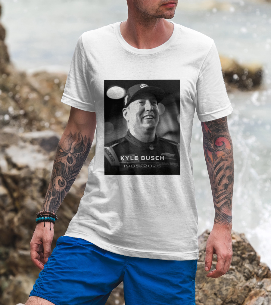 Kyle Busch 1985 2026 Racing Tribute Black And White T-Shirt