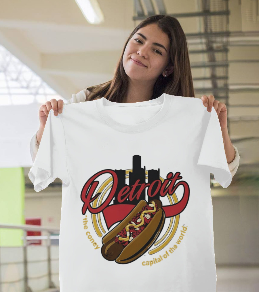 Detroit The Coney Capital Of The World Hot Dog Skyline T-Shirt