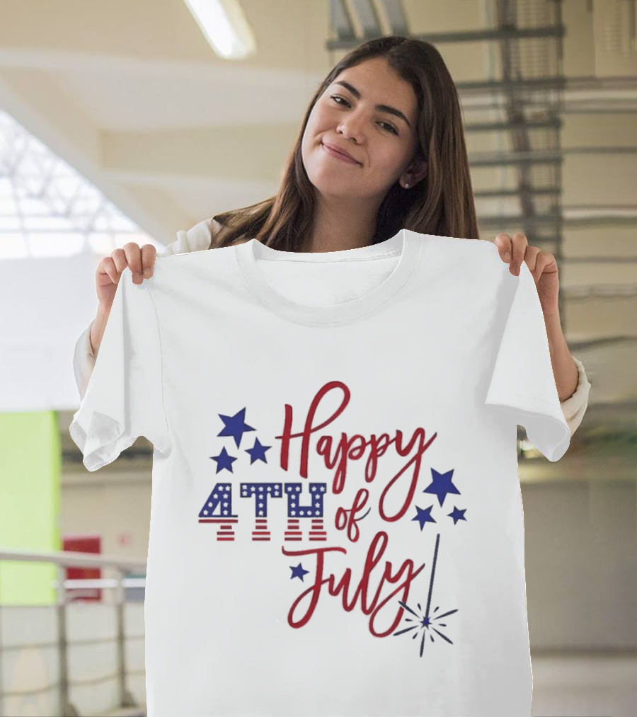 Happy 4th Of July Patriotic Stars Firework Celebration T-Shirt