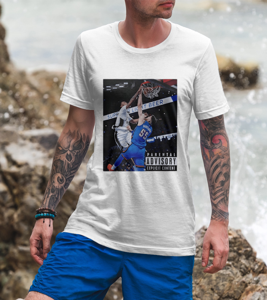Parental Advisory Explicit Content Dunk Contest New York Knicks Mitchell Robinson Basketball Photo T-Shirt