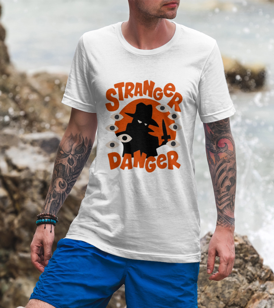 Stranger Danger Mysterious Figure Holding Knife Surrounded By Ing Eyes T-Shirt