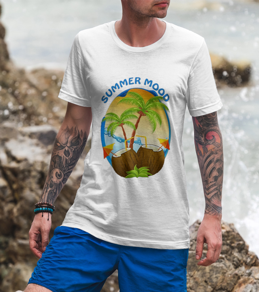 Summer Mood Tropical Palm And Coconut Drink Fiesta T-Shirt