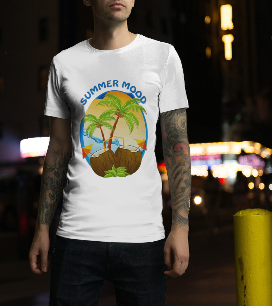 Summer Mood Tropical Palm And Coconut Drink Fiesta T-Shirt