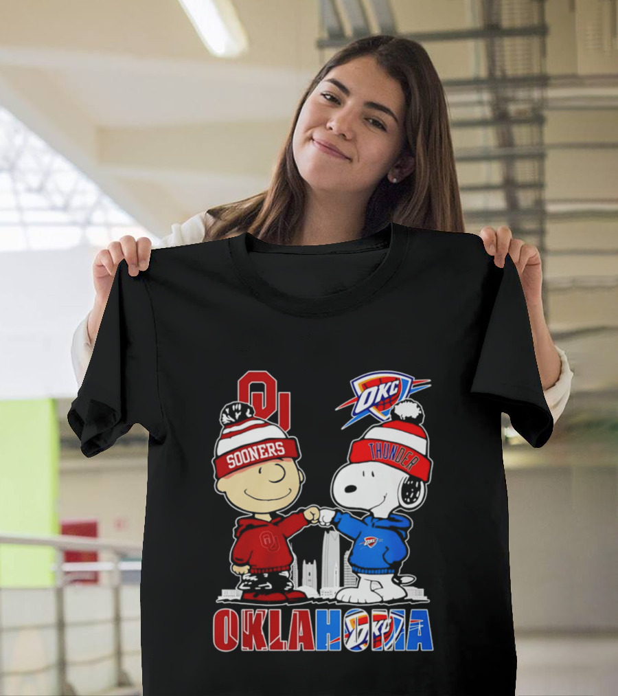 Oklahoma Sooners OU Snoopy OKC Thunder Unity Skyline T-Shirt