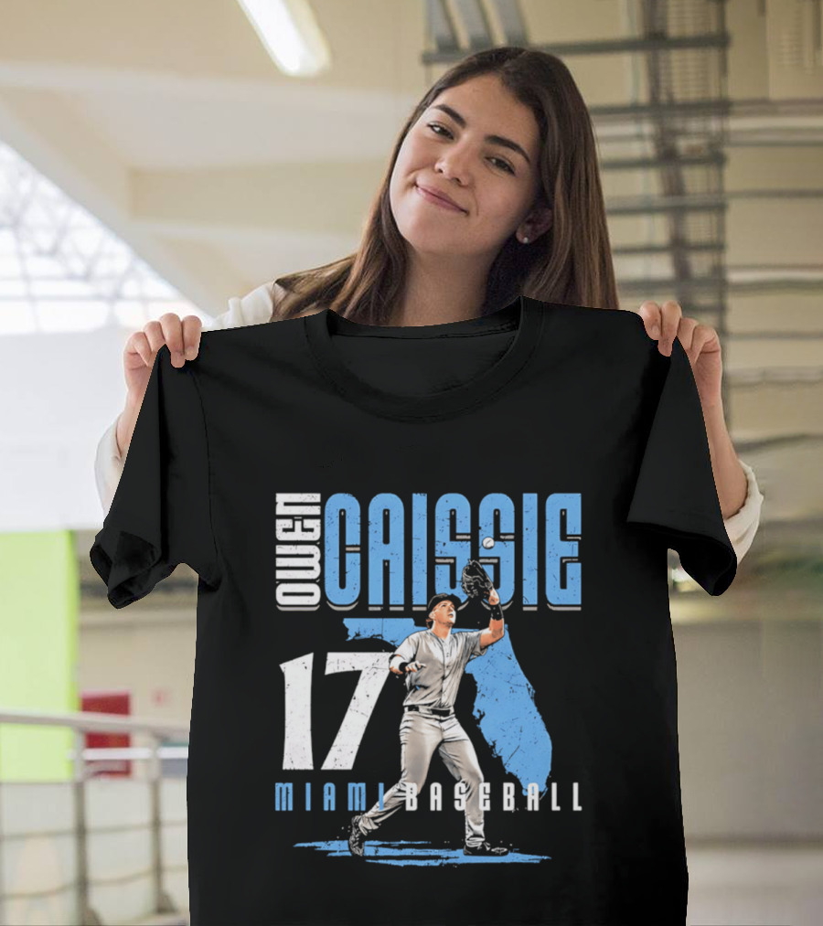 Owen Caissie 17 Miami Baseball Florida Map T-Shirt