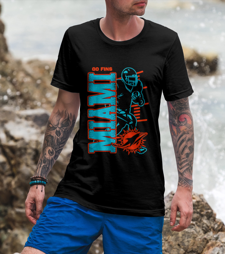 Miami Dolphins Go Fins Football Player T-Shirt